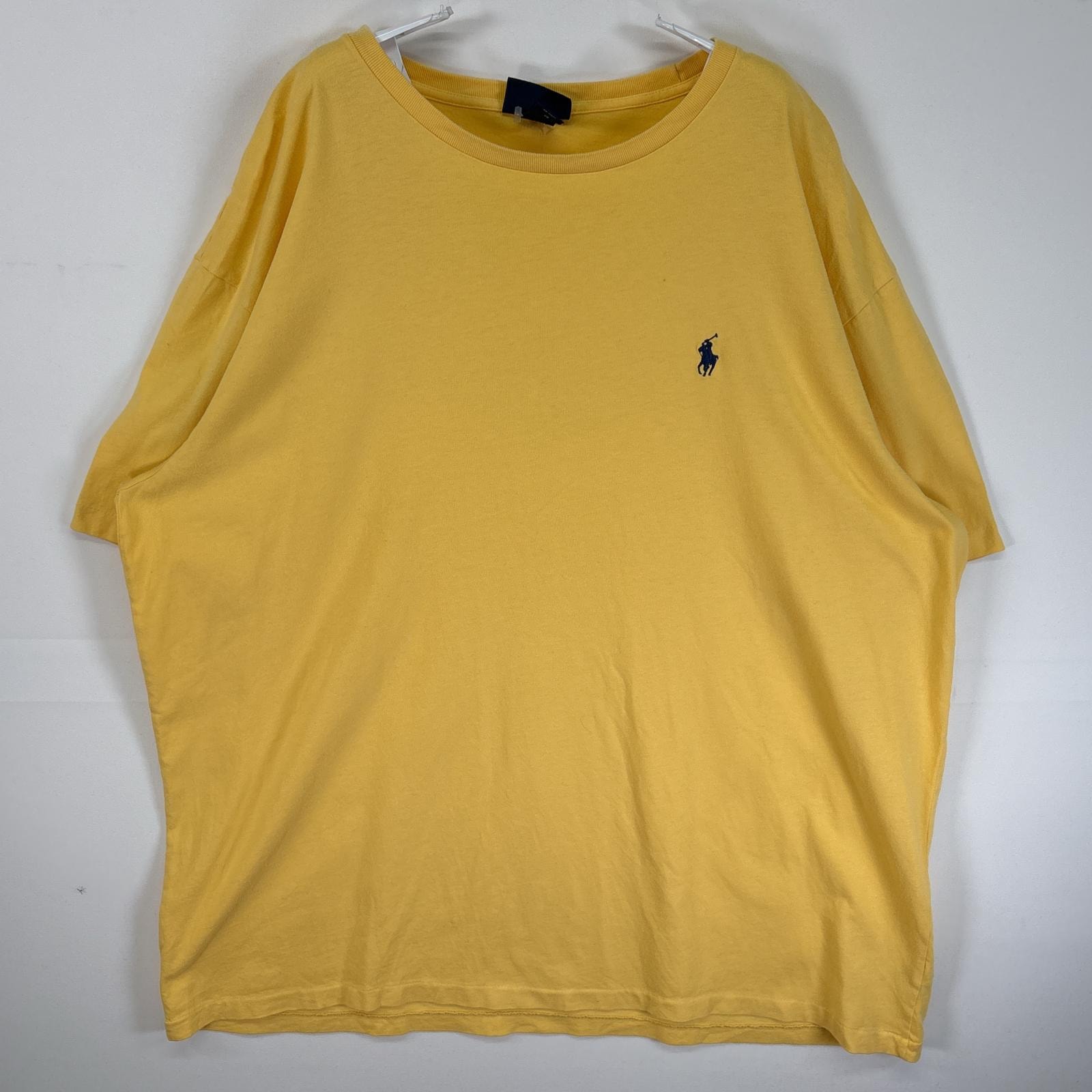 古着 90's/90年代 ポロバイラルフローレン Polo by Ralph Lauren 半袖Tシャツ ロゴ 刺繍 クルーネック XL  イエロー 無地 メンズ