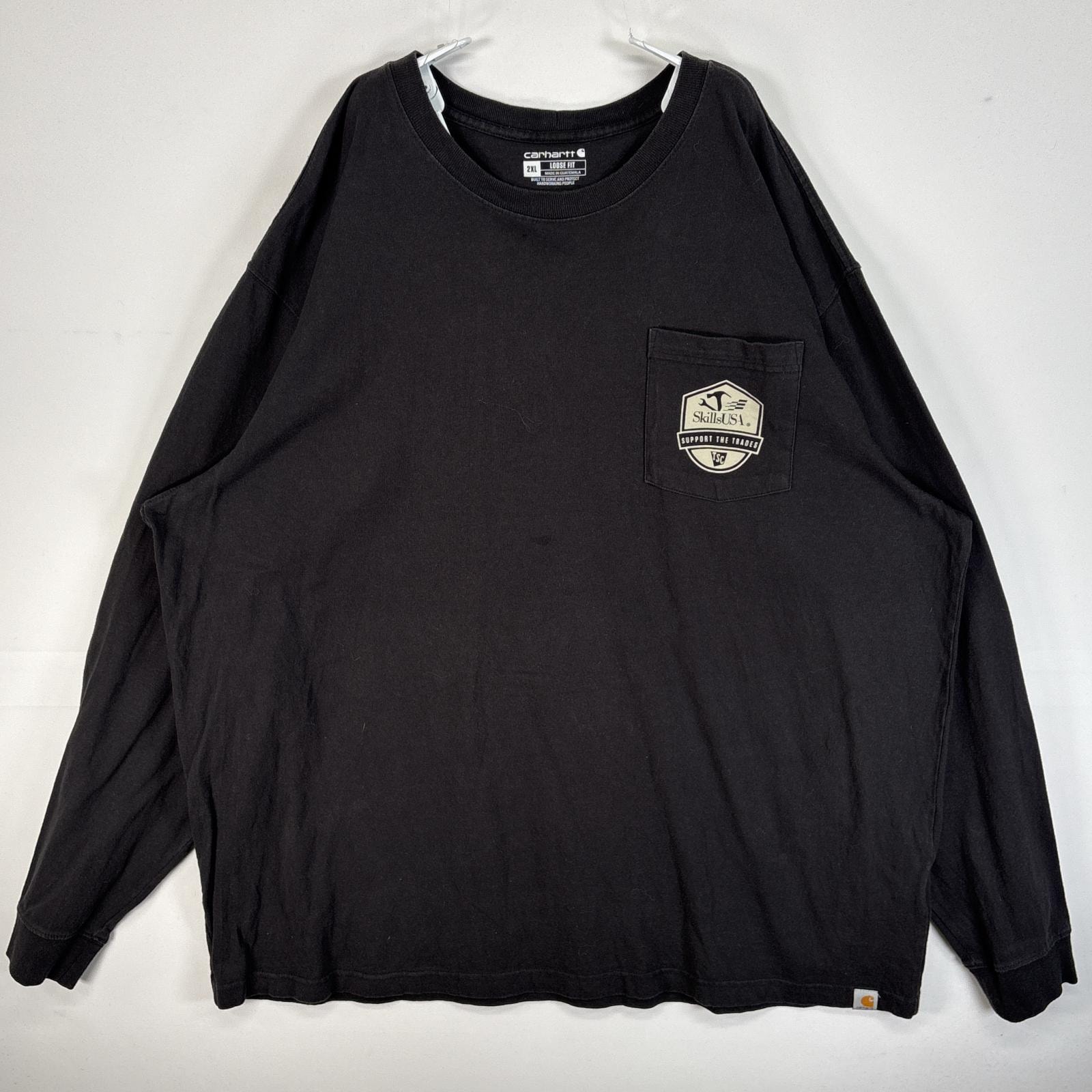 古着 カーハート Carhartt 長袖Tシャツ 両面プリント 大きいサイズ 肉厚 胸ポケ 2XL  ブラック メンズ