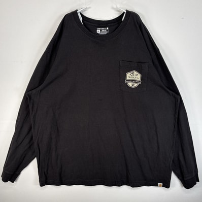古着 カーハート Carhartt 長袖Tシャツ 両面プリント 大きいサイズ 肉厚 胸ポケ 2XL ブラック メンズ