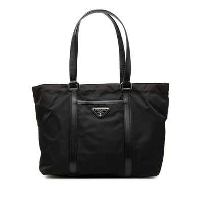 プラダ 三角ロゴプレート トートバッグ ショルダーバッグ BR2311 ブラック ナイロン レザー レディース PRADA 【中古】
