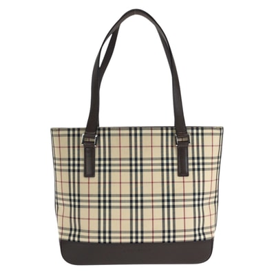 美品 BURBERRY バーバリー チェック柄 ベージュ ダークブラウン キャンバス レザー/ トートバッグ ショルダーバッグ 603352 【中古】