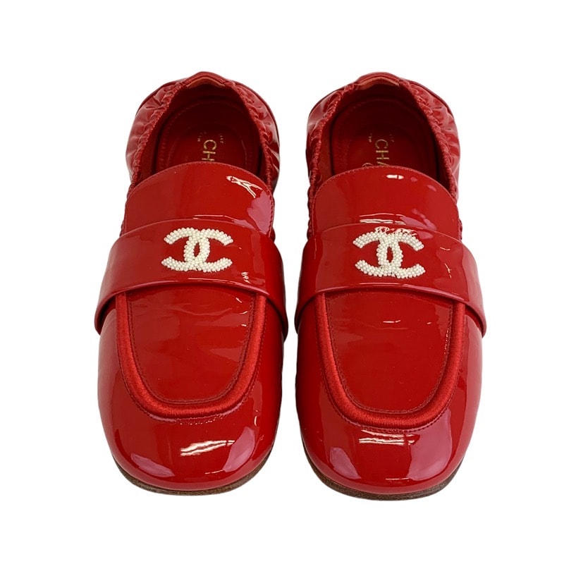 CHANEL レッド ローファー 10 B B (目立った傷や汚れなし)】シャネル CHANEL ローファー 革靴 靴