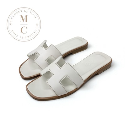 エルメス HERMES オラン サンダル 靴 シューズ レザー ホワイト 白 フラットサンダル ミュール