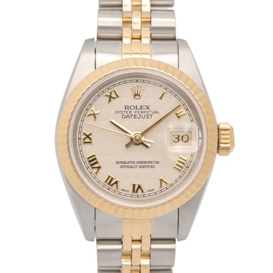ロレックス ROLEX デイトジャスト E番 腕時計 時計 K18(イエローゴールド) ステンレススチール レディース ホワイト系 ピラミッド/ローマ数字 69173 【中古】