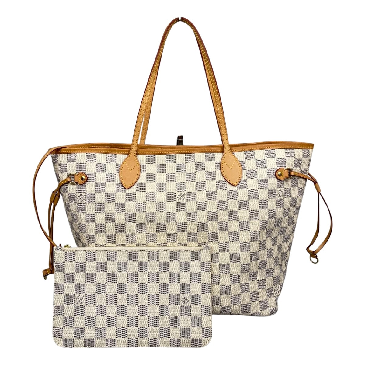 LOUIS VUITTON ルイヴィトン ダミエ・アズール ネヴァーフルMM ポーチ付 ショルダートートバッグ N40604 ローズベージュ