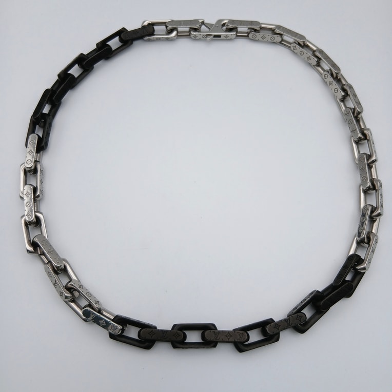 LOUIS VUITTON ルイ・ヴィトン コリエ モノグラム チェーンネックレス ネックレス M00677 シルバー ブラック  メンズ【中古】