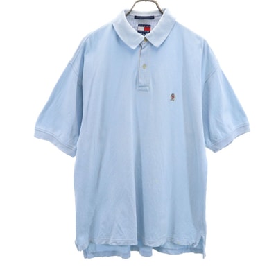 TOMMY HILFIGER トミーヒルフィガー 90s オールド フラッグタグ 半袖 ポロシャツ M 水色 鹿の子地
