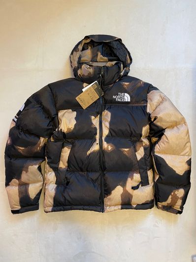 Supreme x The North Face Bleached Denim Print Nuptse Jacket "Black"