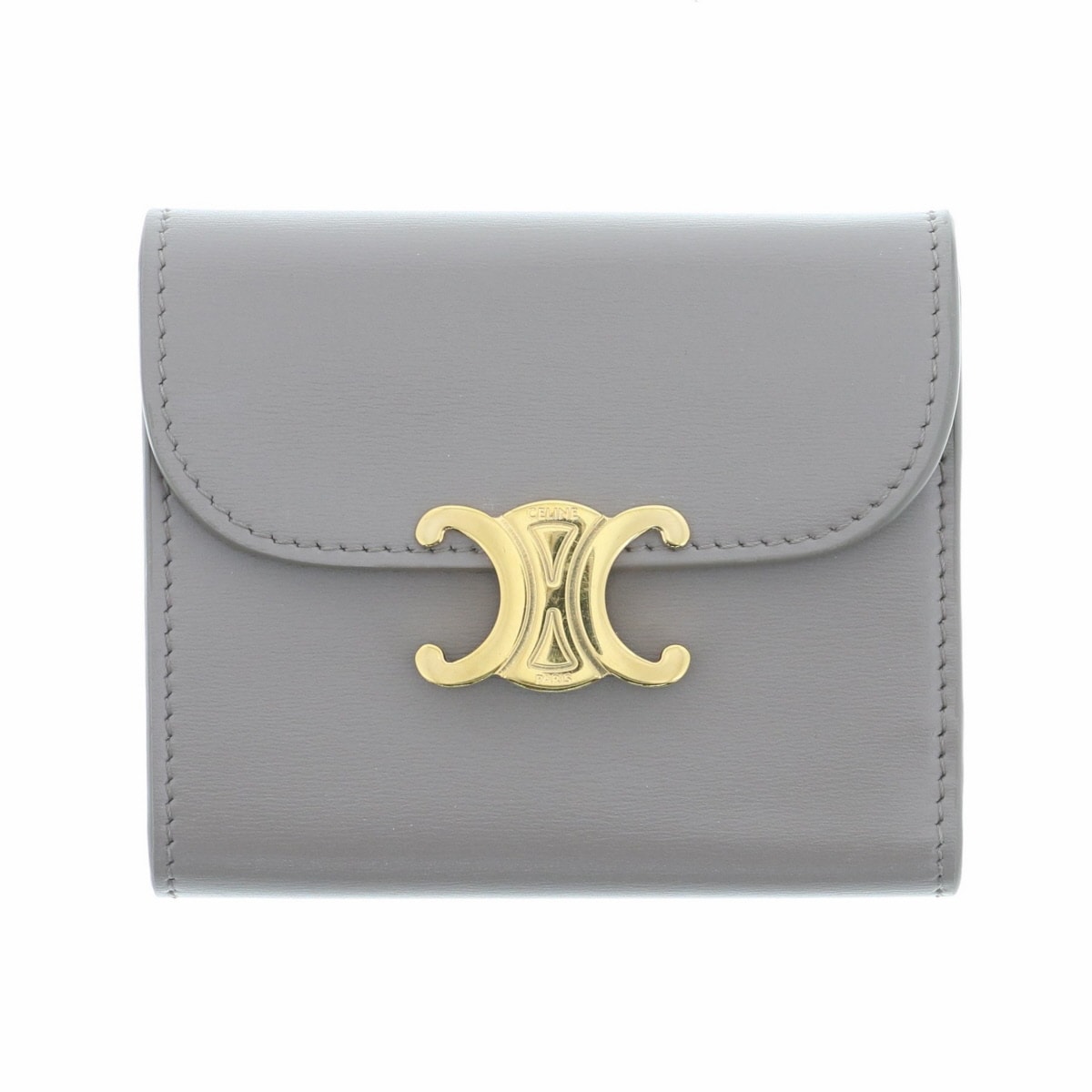 【値下げ】 CELINE セリーヌ トリオンフ スモール フラップウォレット 三つ折り財布 10D783 レザー グレー  レディース【中古】