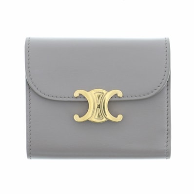 【値下げ】 CELINE セリーヌ トリオンフ スモール フラップウォレット 三つ折り財布 10D783 レザー グレー レディース【中古】