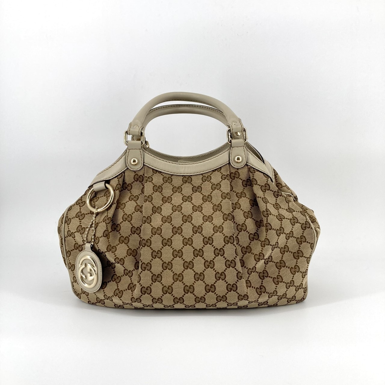 GUCCI(グッチ) スーキー キャンバス レザー GG インターロッキングG 211944 ハンドバッグ ベージュ