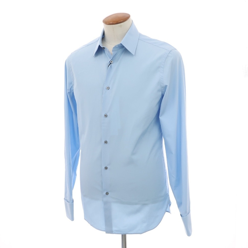 【中古】グッチ GUCCI コットン レギュラーカラー ブロード ダブルカフス ドレスシャツ ブルー【サイズ39】【メンズ】