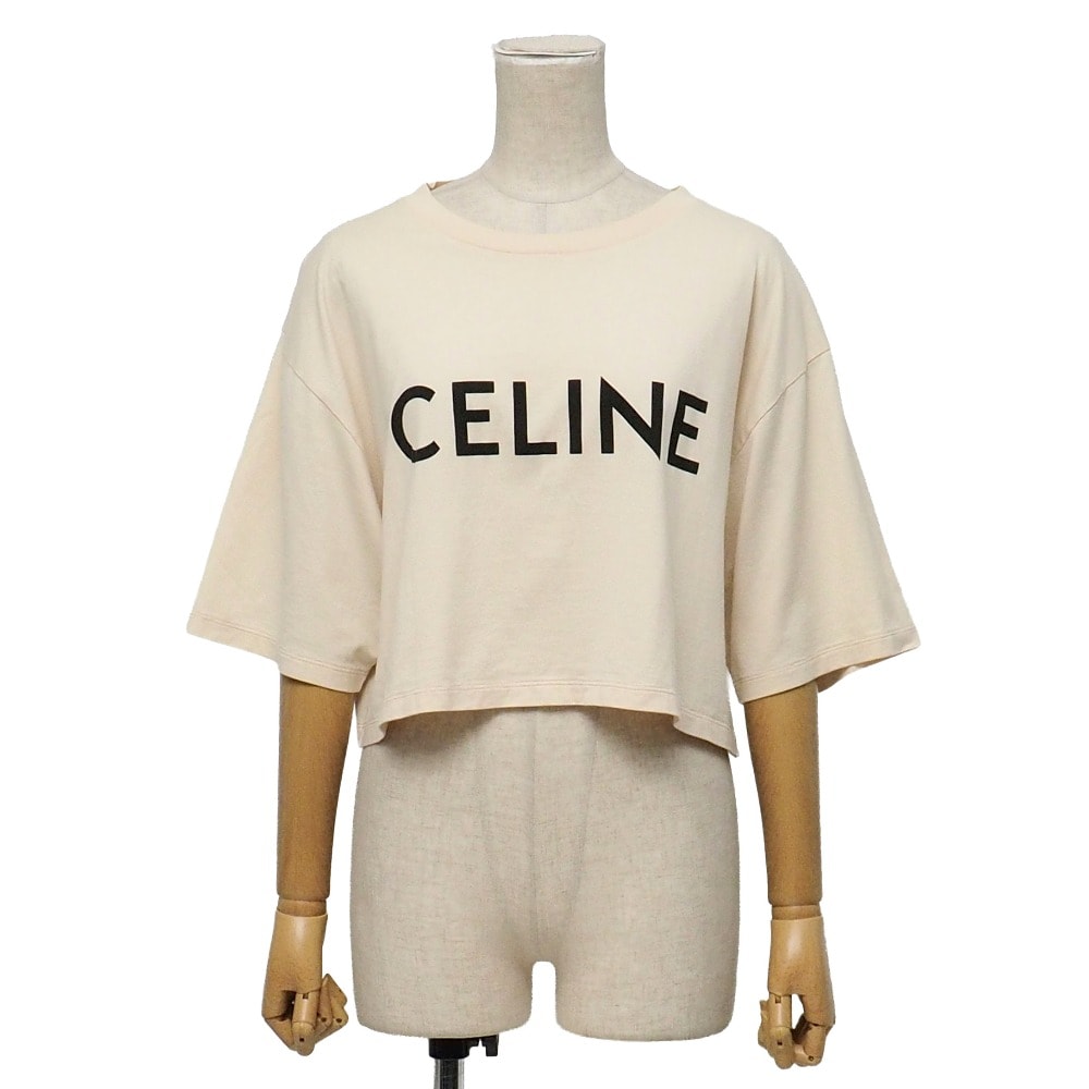 ■美品■CELINE セリーヌ 半袖Tシャツ サイズL ロゴプリント クロップド イタリア製 ブランド古着【中古】20260629/RA9937