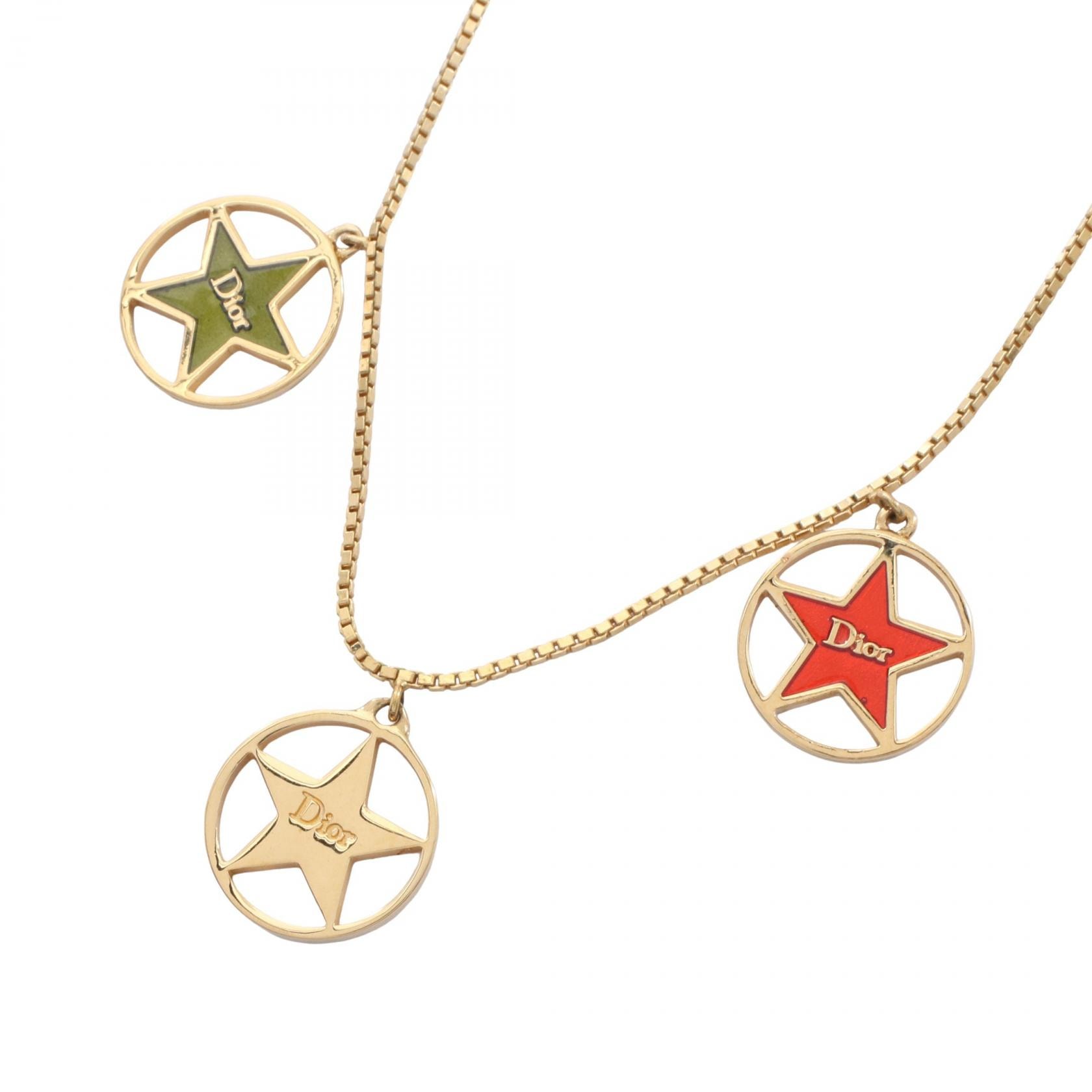 ディオール Dior サークル スター ロゴ ネックレス ジュエリー GP(ゴールドメッキ) レディース ゴールド系 / レッド系 / グリーン系 【中古】