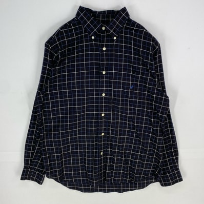 古着 ノーティカ NAUTICA 長袖シャツ ボタンダウン ワンポイント ロゴ刺繍 ロングスリーブ L ブラック系 チェック メンズ