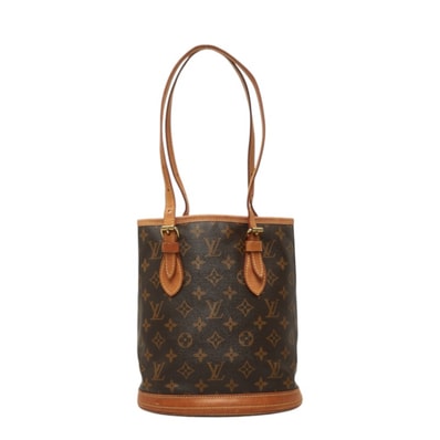 ルイ ヴィトン モノグラム プチ バケットPM トートバッグ ショルダーバッグ M42238 ブラウン PVC レザー レディース LOUIS VUITTON 中古