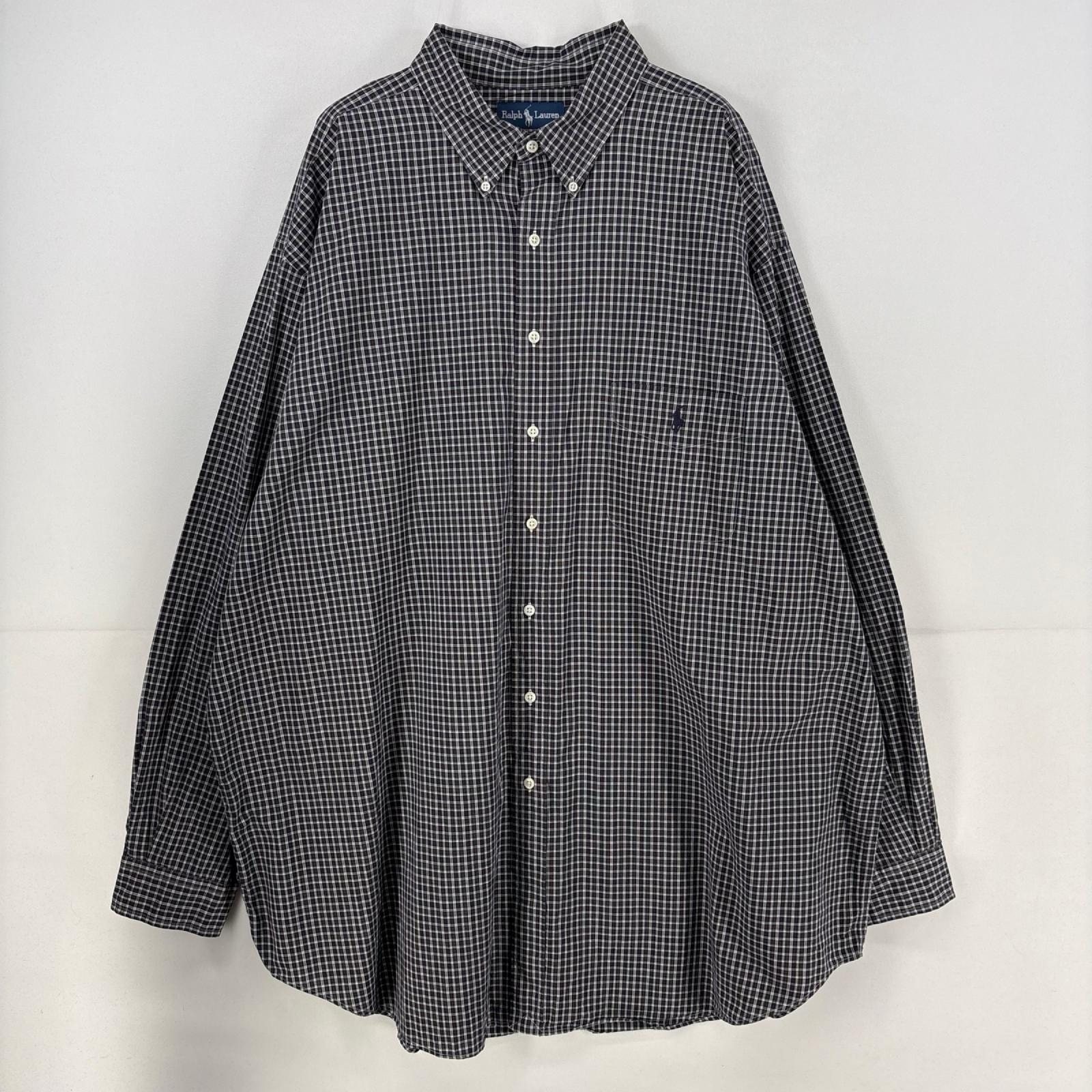 古着 ラルフローレン RALPH LAUREN 長袖シャツ ロゴ 刺繍 胸ポケット ボタンダウン 大きいサイズ 3XLT  グレー系 チェック メンズ