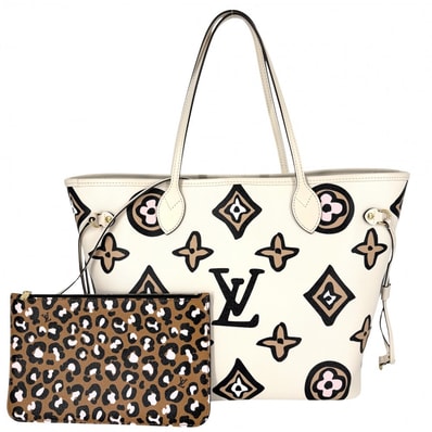 LOUIS VUITTON ルイヴィトン トートバッグ ネヴァーフルMM ハンドバッグ ワイルドアットハート 肩掛け レオパード アイボリー M45819 クレーム ブラック 黒 ゴールド金具 レディース【中古品】
