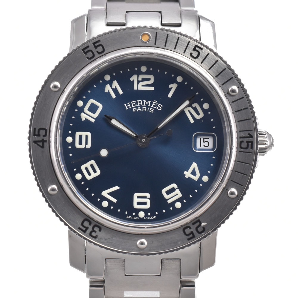 エルメス HERMES CL7.710 クリッパー ダイバー デイト ブルー クォーツ メンズ 良品 腕時計 M#150764