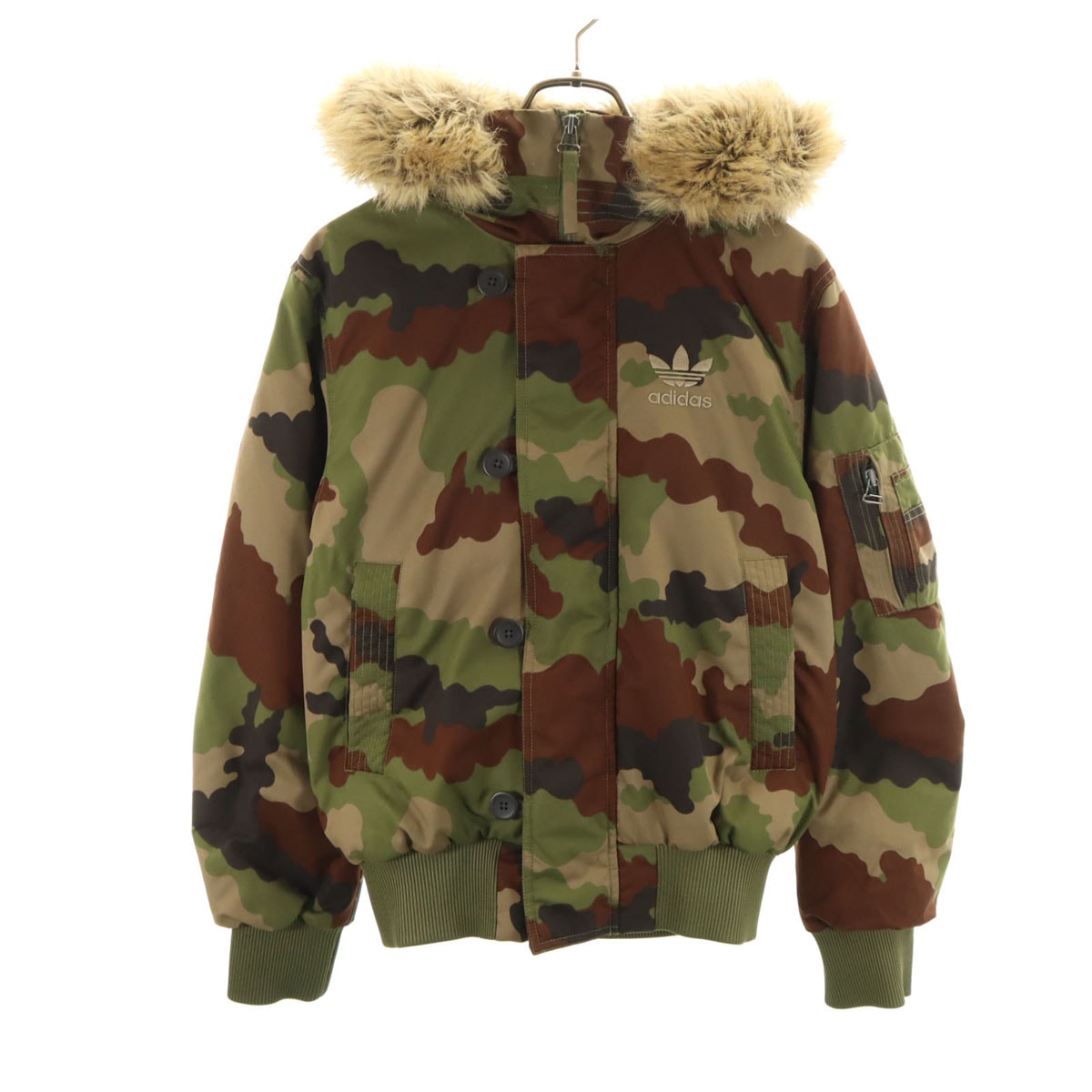 美品 adidas Originals アディダスオリジナルス カモフラ柄 トレフォイルロゴ ボンバー フライトジャケット XS ブラウン 迷彩