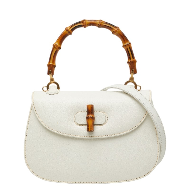グッチ バンブー ハンドバッグ ショルダーバッグ 2WAY 000 1014 0188 ホワイト レザー レディース GUCCI 【中古】