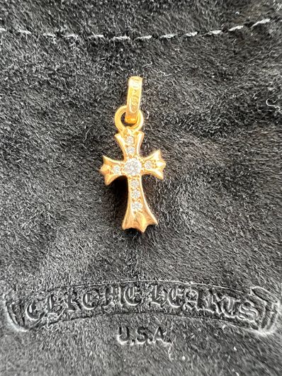 Chrome Hearts 22K CH Cross Baby Fat Charm with Pave Diamond "Yellow Gold"