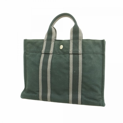 【6dd4407-k】エルメス トートバッグ フールトゥPM キャンバス ブラック グレー シルバー金具【中古】メンズ レディース ユニセックス