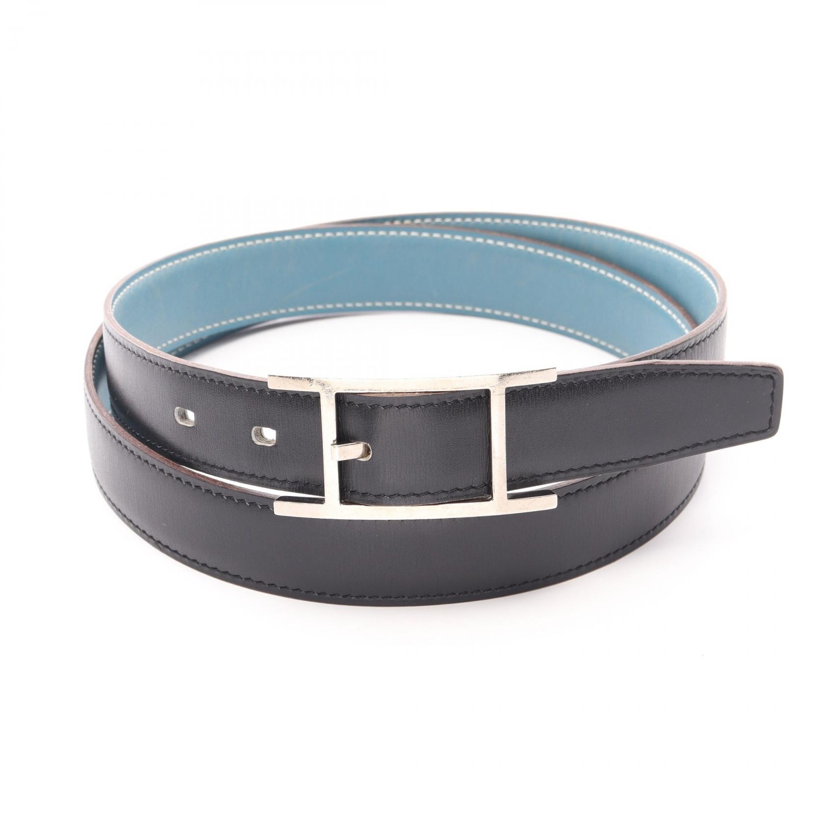 エルメス HERMES カンタン アピ3 ノワール ブルージーン ベルト 衣料品 カーフ(牛革) ボックスカーフ □G刻印(2003年製造) メンズ ブラック系 / ブルー系 【中古】