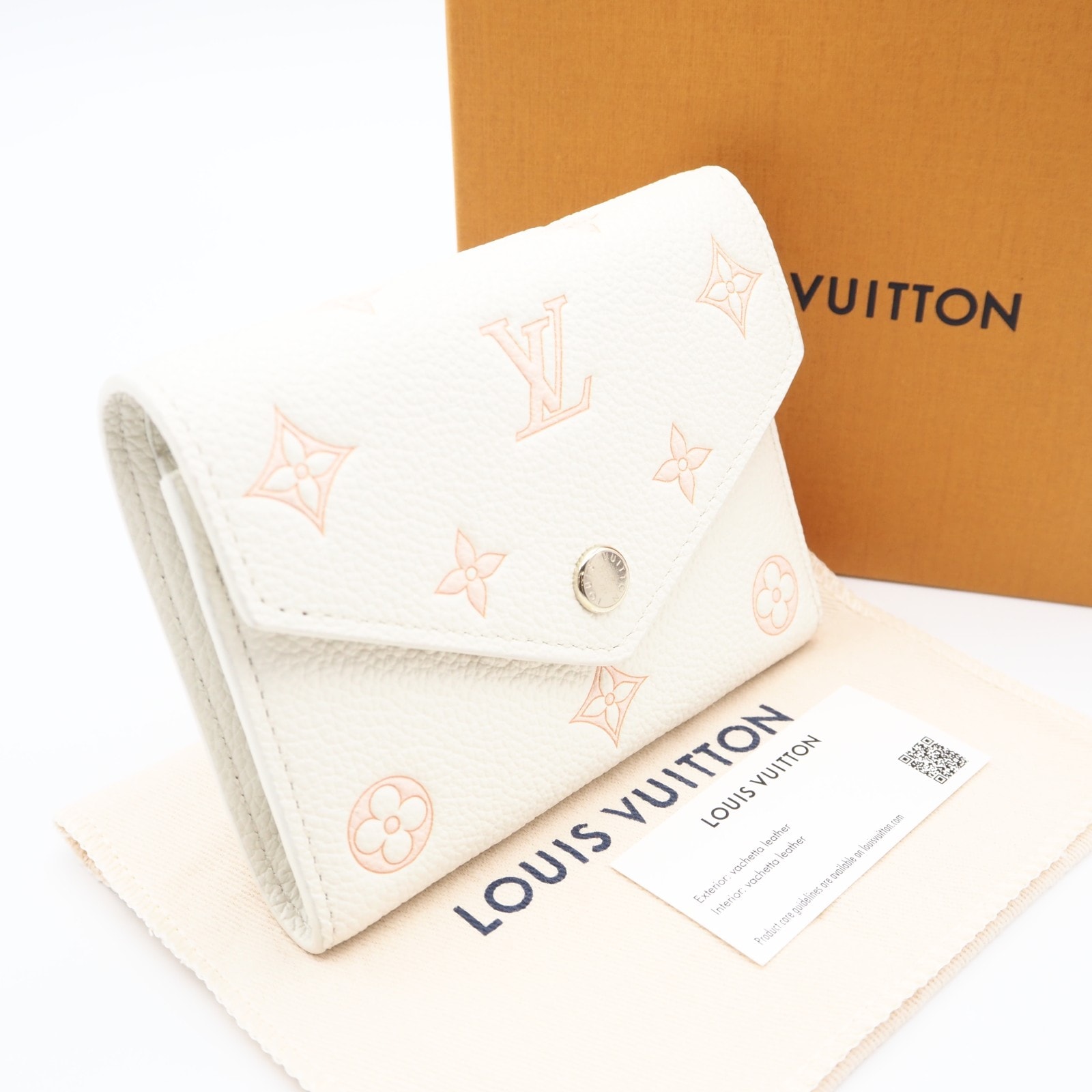 極美品 LOUIS VUITTON ルイ・ヴィトン モノグラム アンプラント ポルトフォイユ ヴィクトリーヌ モノグラム ミルキーホワイト ピーチ M28299 三つ折り財布 ホワイト ピンク カーフレザー レディース