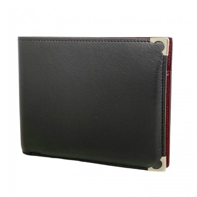 【6dd5004】カルティエ 財布 レザー ブラック シルバー金具【中古】メンズ