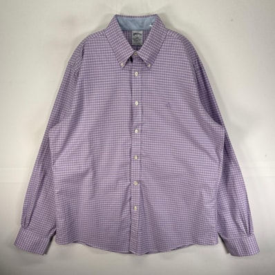 古着 ブルックスブラザーズ Brooks Brothers 長袖シャツ ボタンダウン ワンポイント L パープル系 チェック メンズ