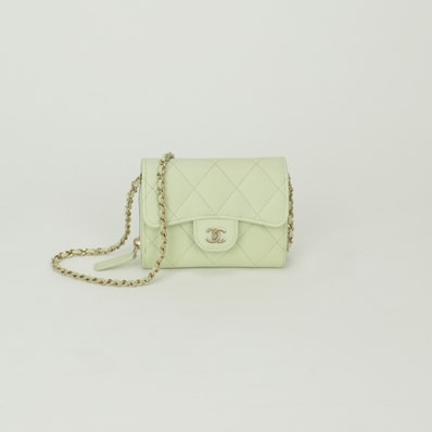 シャネル CHANEL マトラッセ 財布 二つ折り財布 ミニ財布 ミニウォレット キャビアスキン ミントグリーン Mintgreen 緑 ゴールド金具 チェーンショルダーバッグ チェーンウォレット WOC 財布