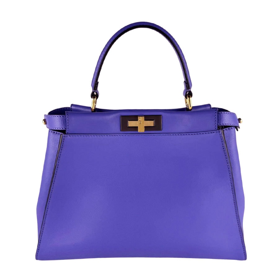 フェンディ FENDI ハンドバッグ ショルダーバッグ ピーカブー レギュラー レザー パープル ゴールド レディース 8BN290-3ZM【中古】 z10624