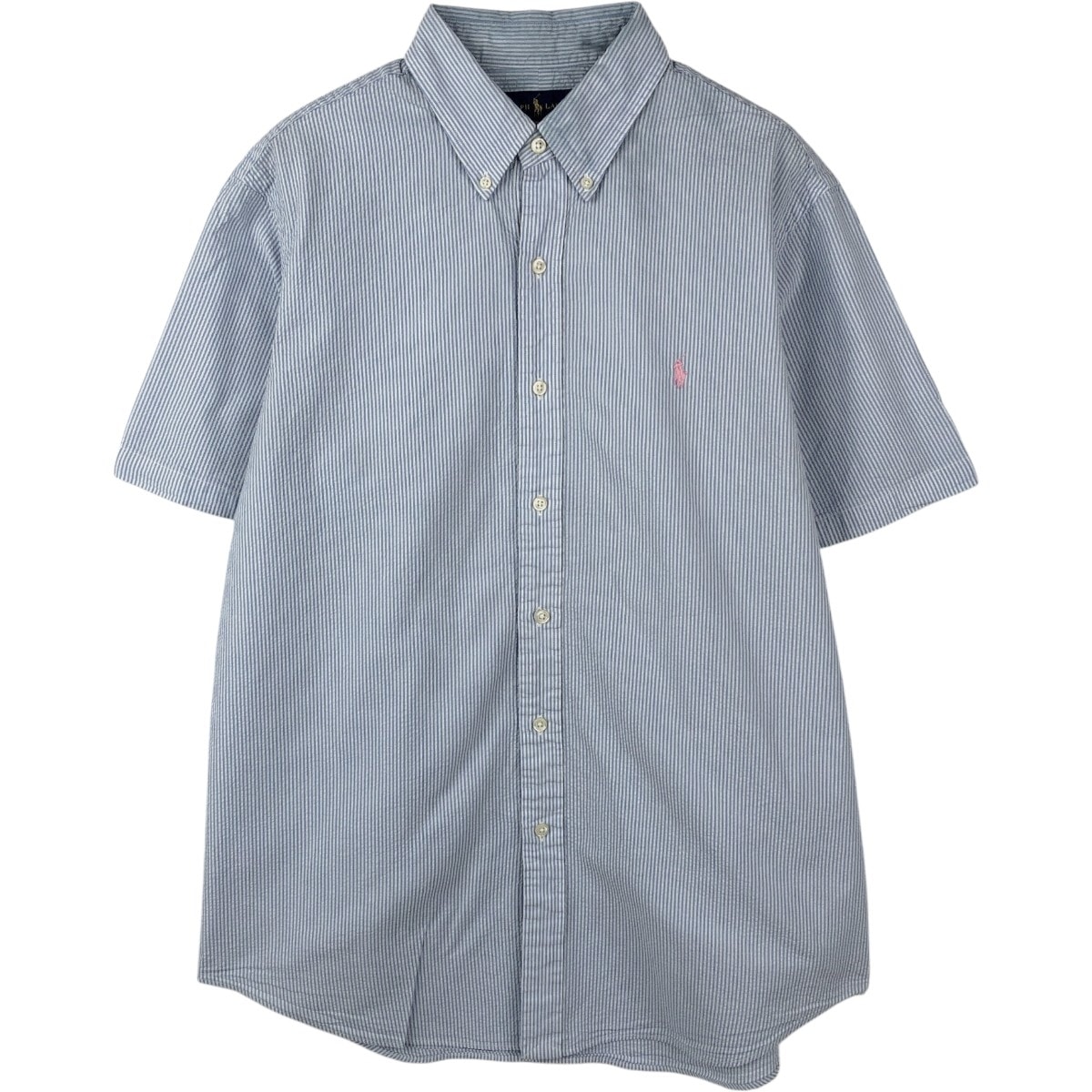 古着 ラルフローレン Ralph Lauren シアサッカー 半袖 ボタンダウン ストライプシャツ メンズL相当/eaa665063