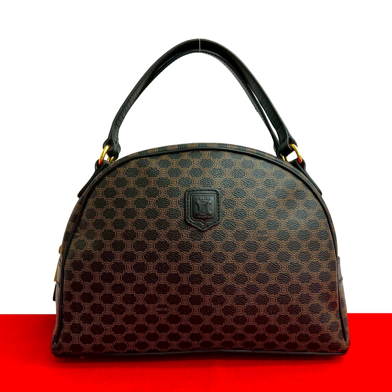 CELINE セリーヌ マカダム ブラゾン レザー PVC ハンドバッグ ブラック
 259-4