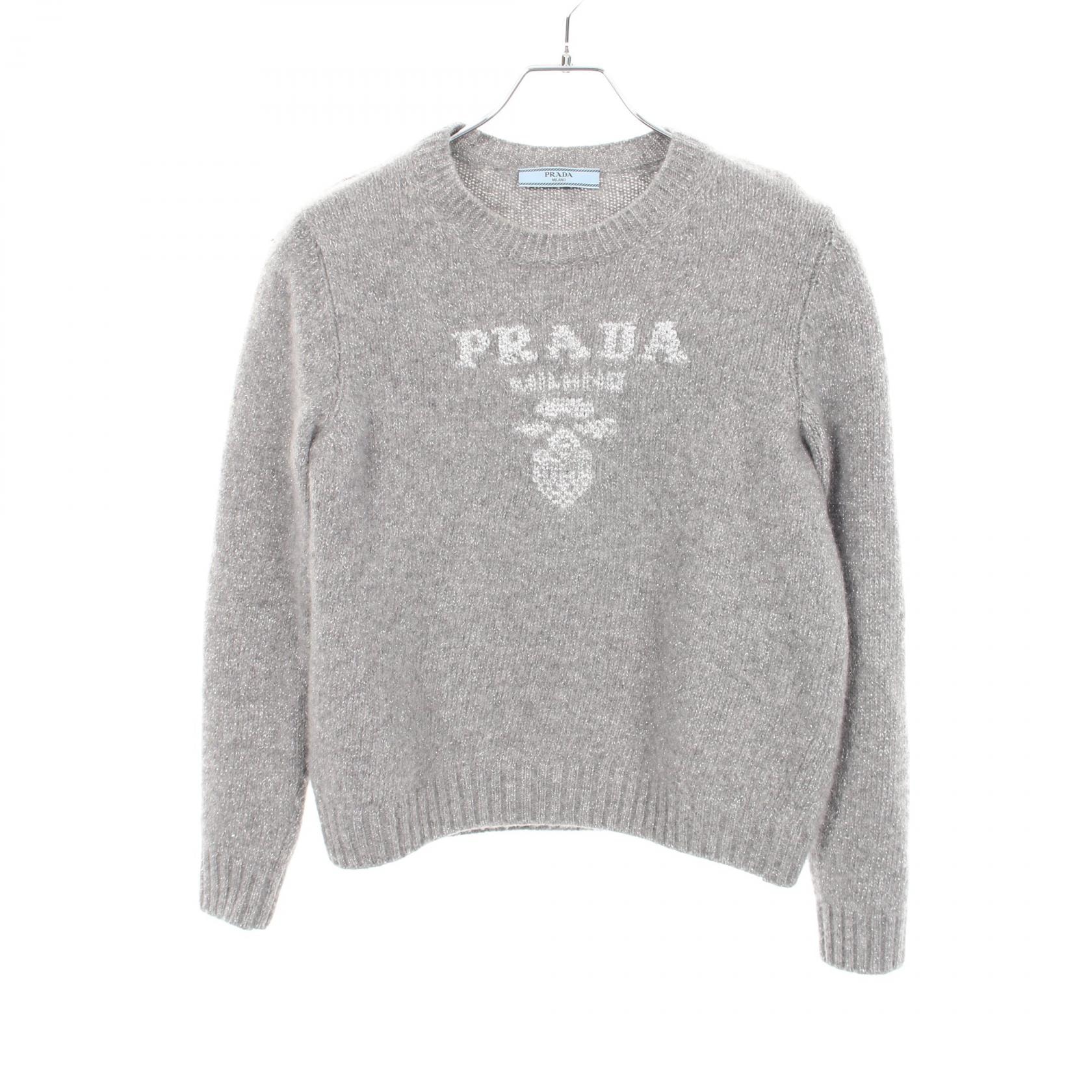 プラダ PRADA ロゴ クルーネック ニット 衣料品 トップス カシミヤ ウール レディース グレー系 P24B2Q 【中古】