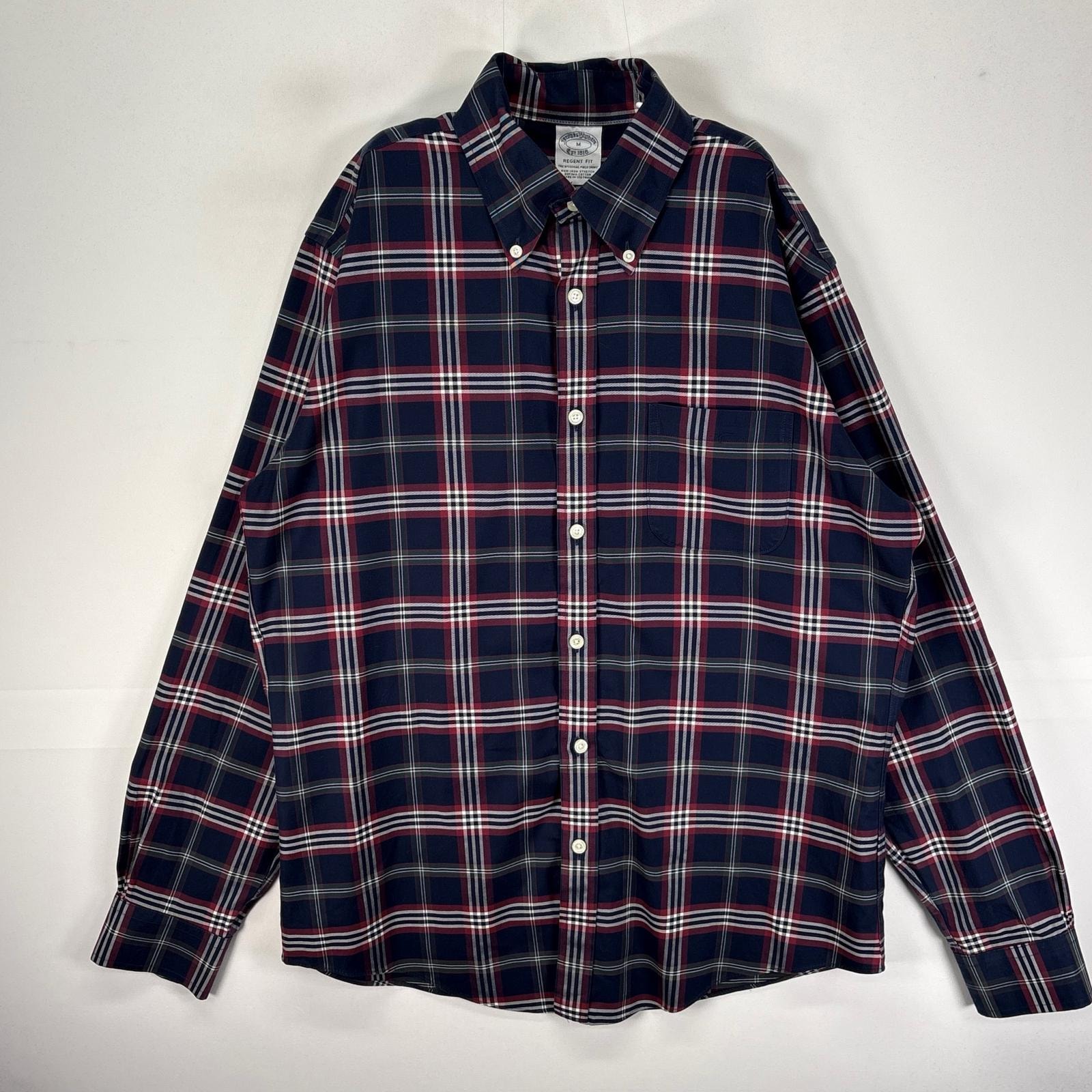 古着 ブルックスブラザーズ Brooks Brothers 長袖シャツ ボタンダウン 胸ポケット M  ネイビー系 チェック メンズ