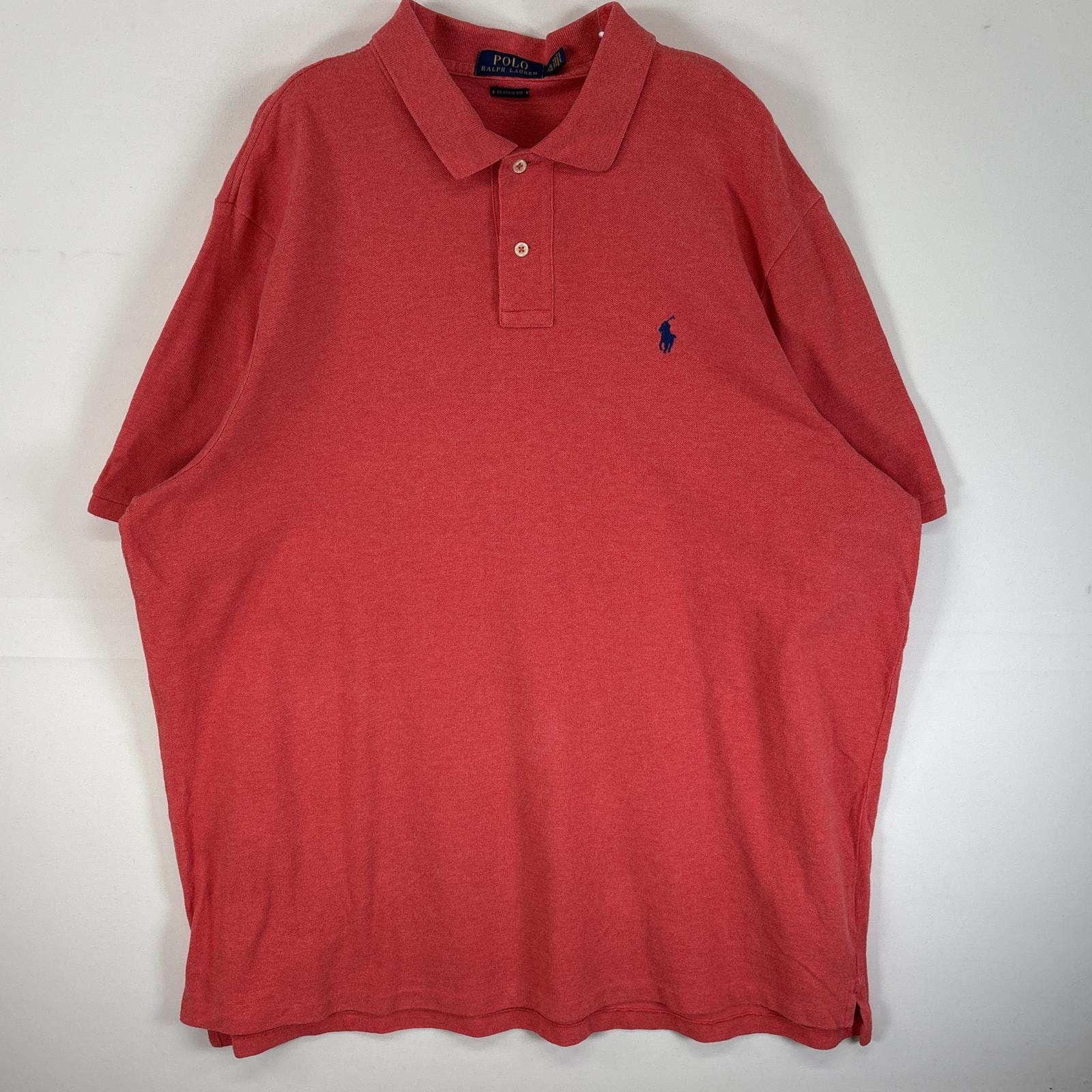 古着 ポロ・ラルフローレン POLO RALPH LAUREN 鹿の子 半袖 ポロシャツ ロゴ 刺繍 大きいサイズ 2ボタン 14041  ピンク系 無地 メンズ