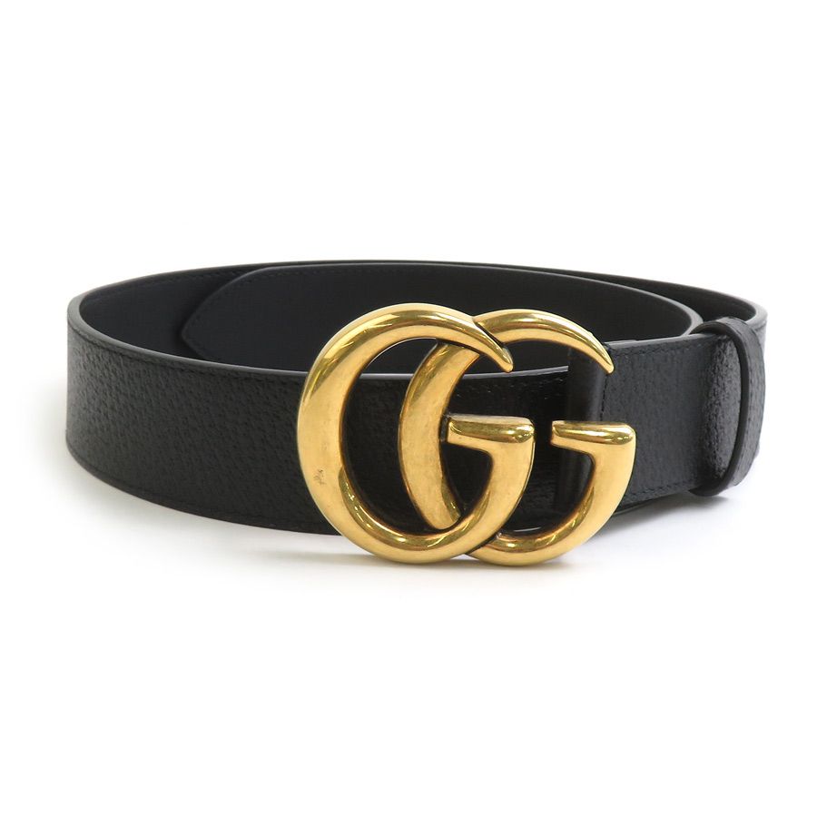 グッチ GUCCI ベルト GGマーモント レザー/メタル ブラック/ゴールド レディース 406831【中古】 e60267k