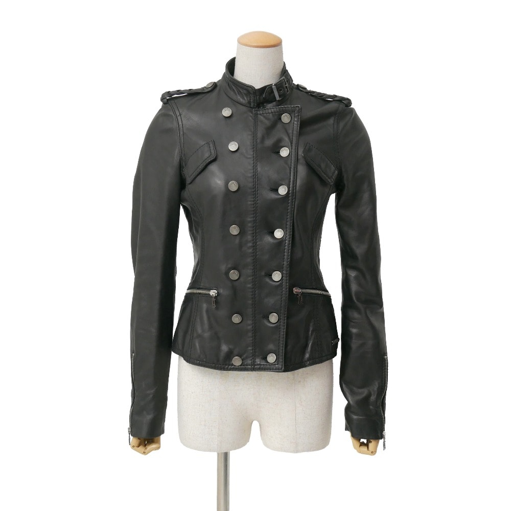 JOHN GALLIANO ジョンガリアーノ ライダースジャケット サイズ24/38 archive アーカイブ 裏地: ニュースペーパー レザージャケット ダブルブレスト ブランド古着【中古】20260325/RA8489