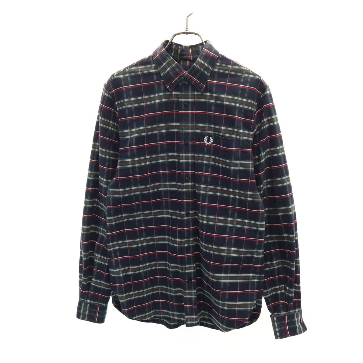 FRED PERRY フレッドペリー チェック柄 長袖 ボタンダウンシャツ S ネイビー