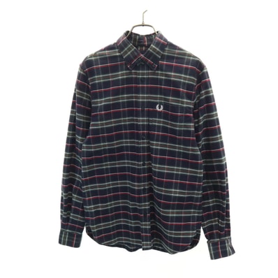 FRED PERRY フレッドペリー チェック柄 長袖 ボタンダウンシャツ S ネイビー