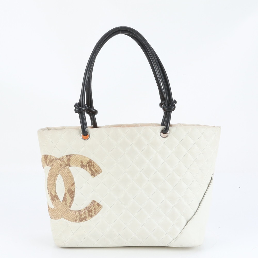 ■極美品 シャネル カンボンラムスキントート バッグ パイソン レザー