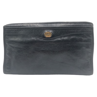 美品 GUCCI グッチ インターロッキング ブラック レザー クラッチバッグ セカンドバッグ 603924 【中古】