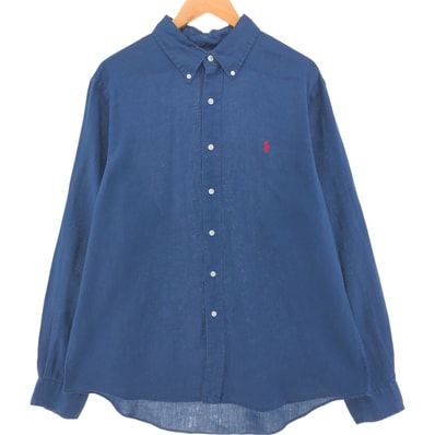 古着 ラルフローレン Ralph Lauren CUSTOM FIT 長袖 リネン ボタンダウンシャツ メンズXL相当/eaa551816