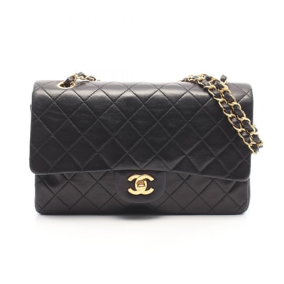 シャネル CHANEL マトラッセ Wフラップ ショルダーバッグ バッグ ラムスキン(羊革) レディース ブラック系 【中古】