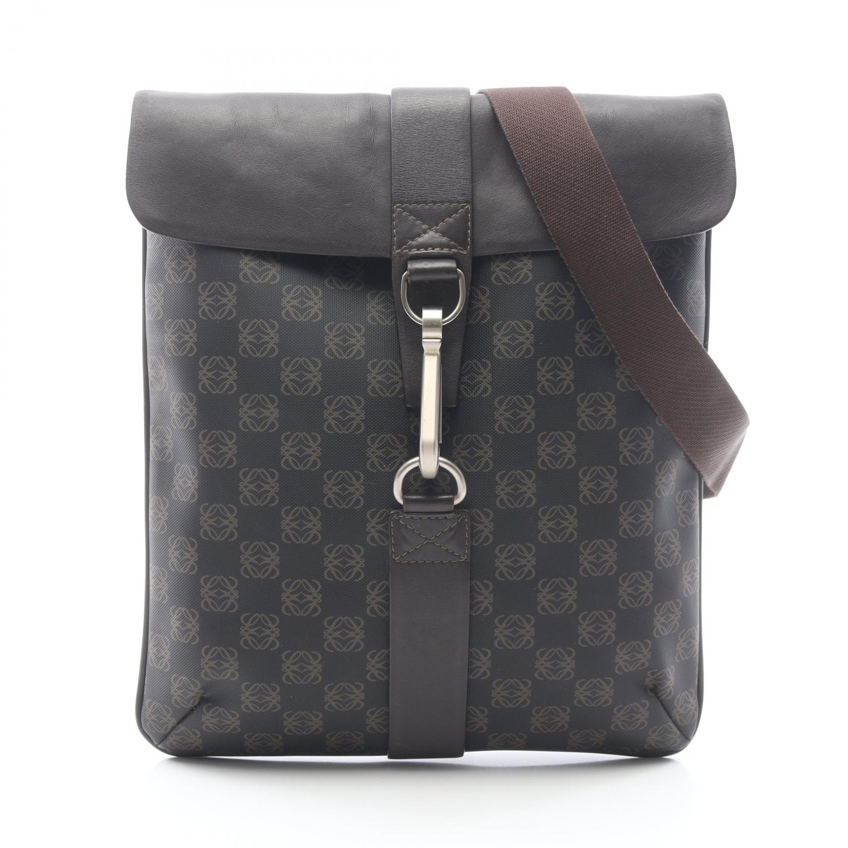 ロエベ LOEWE アナグラム ショルダーバッグ バッグ PVCコーティングキャンバス レザー メンズ レディース ブラウン系 【中古】