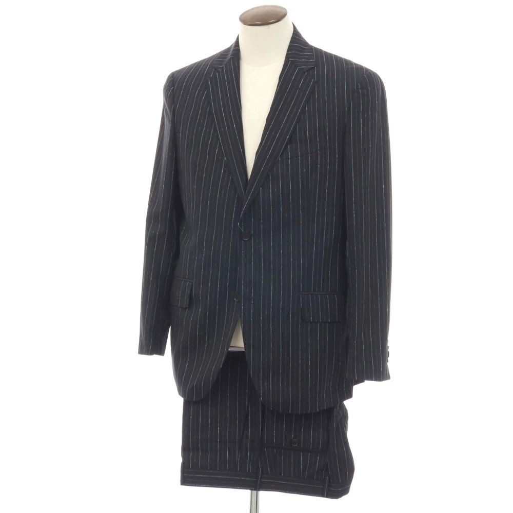 【中古】エトロ ETRO ウール ストライプ 2つボタンスーツ ダークネイビーxマルチカラー【サイズ52】【メンズ】