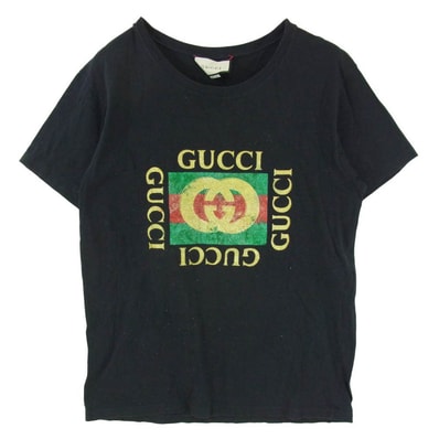 GUCCI グッチ 17AW 493117 X3H07 Vintage Glitter Logo Print T-shirt ヴィンテージ グリッター ラメ ロゴ プリント 半袖 Tシャツ ブラック系 M【中古】