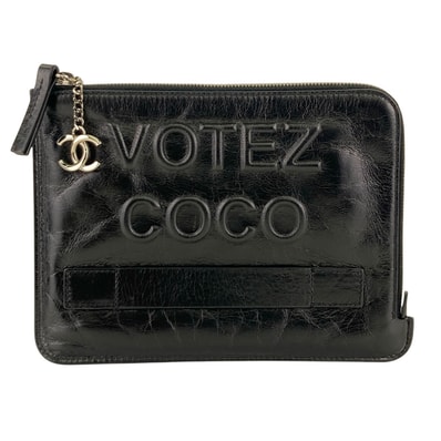 CHANEL シャネル VOTEZ COCO クラッチバッグ ハンドクラッチポーチ ハンドバッグ レザー ブラック レディース【中古】